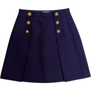 J.Crew Wool Sailor Mini Skirt 4 Navy Blue Nautical A-Line Gold Crest Buttons